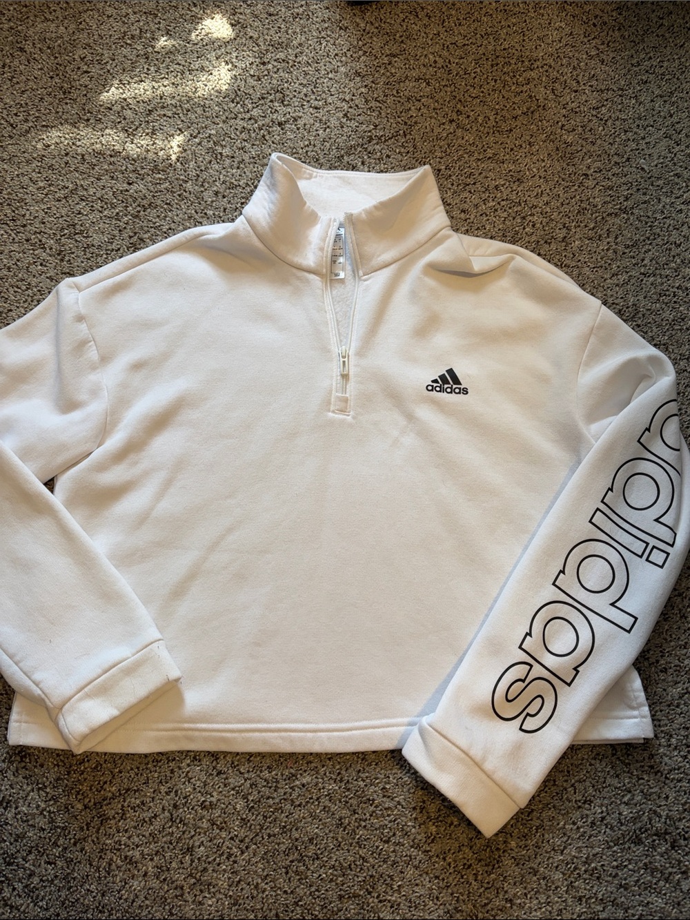 adidas White Kids Quarter-Zip Pullover with Logo Sleeve